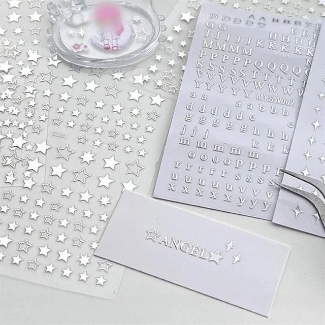 Kawai 3-teiliges Set dekorative Aufkleber Silberne Buchstaben und Starburst Sterne für Schreibwaren und Bastelarbeiten - Bild 1