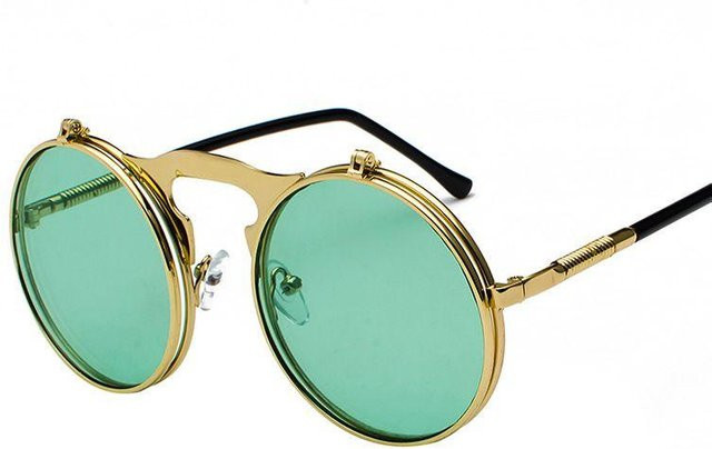 GlimmerGuild Steampunk Brille, Rund, Vollrand, Metall, Gold Green Blue, Herren - Bild 1