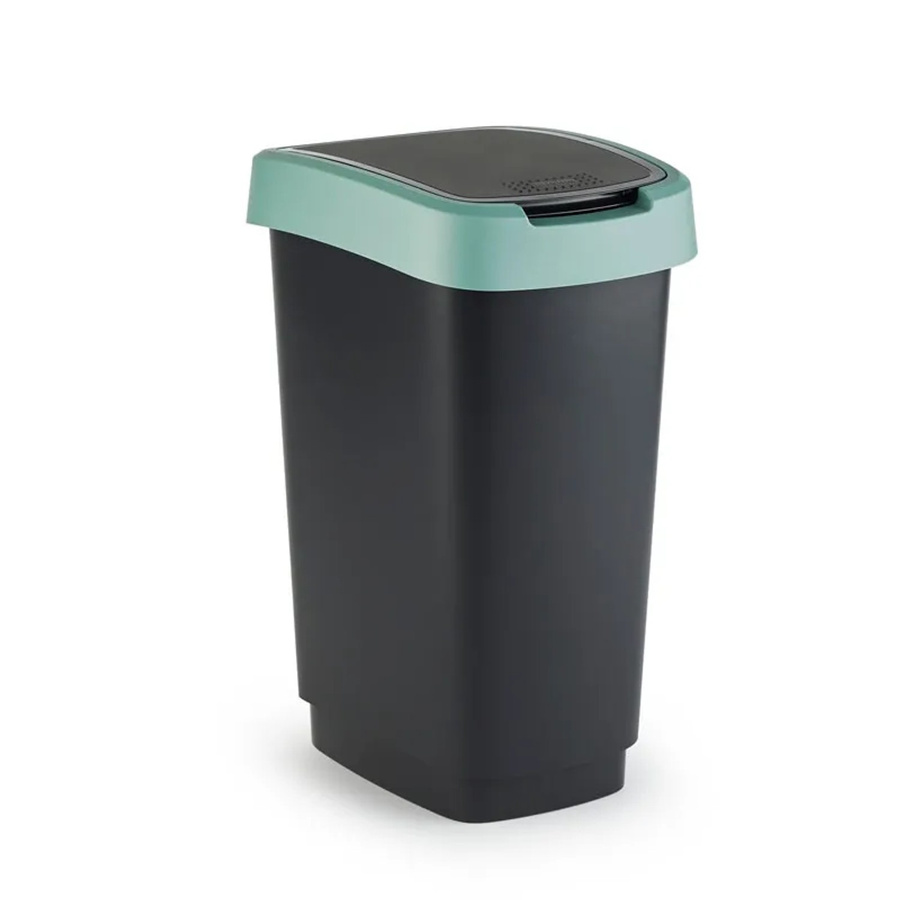 PROREGAL Klassischer Abfalleimer für den Innenbereich aus Kunststoff, Schwarz-Grün, Volumen: 25 Liter, H x B x T: 47,6 x 25 x 33 cm - Bild 2
