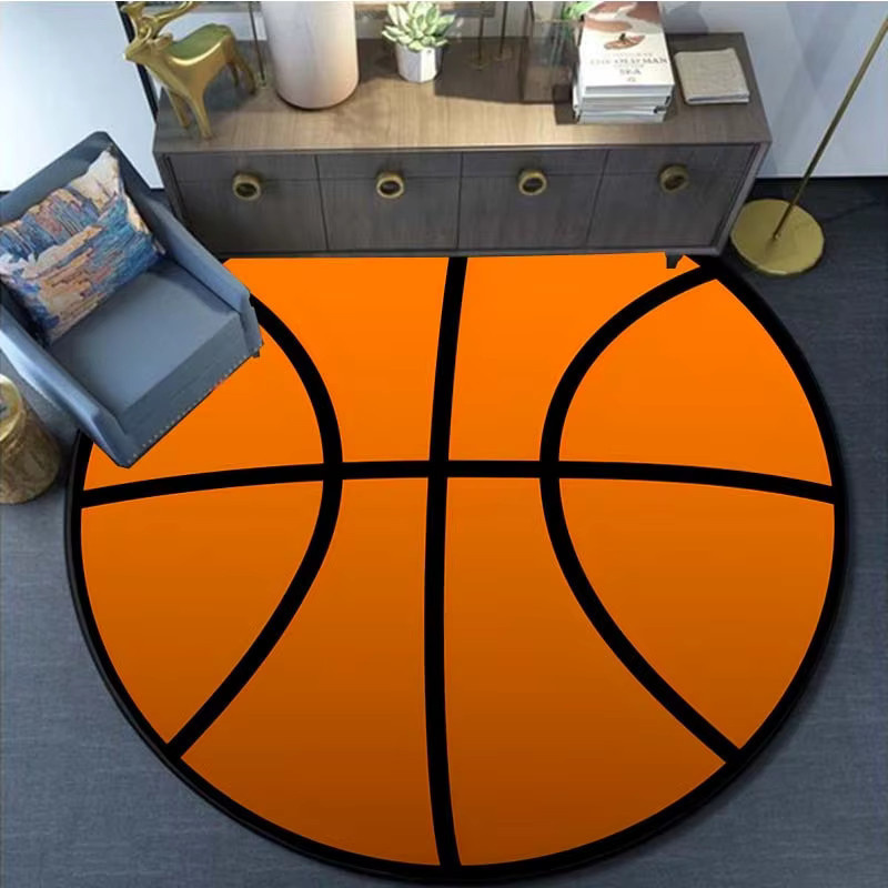 VIKAMA Street Basketball Teppich, rund, orange, rutschfest und weich für Wohnzimmer und Schlafzimmer - Bild 2