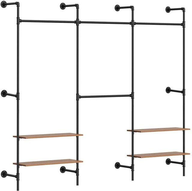 SoBuy Kleiderständer Wandmontage mit 4 Kleiderstangen im Industrie-Retro-Look, Schwarz-braun, B/T/H: 265 x 48 x 220 cm - Bild 1