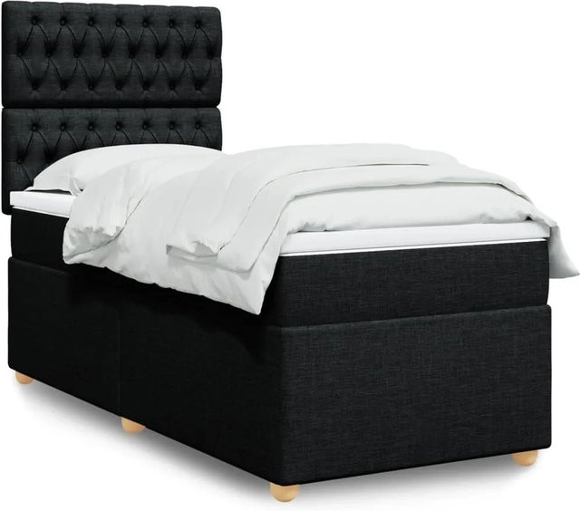 vidaXL Boxspringbett Hybrid mit Matratze und USB-Anschluss Schwarz B/T/H: 90 x 190 x 76,7 cm - Bild 1