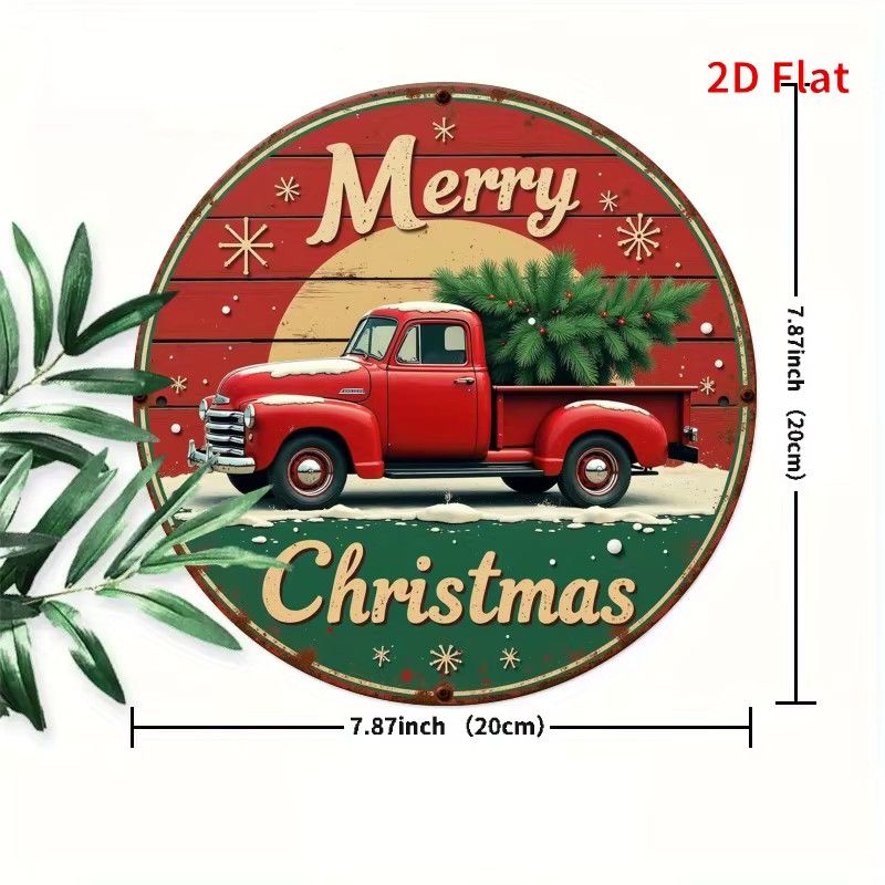 Runde Weihnachts-Wanddekoration aus Metall von Potdemiel mit rotem LKW und Weihnachtsbaum-Design in Rot - Bild 2