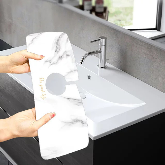 Saugfähige Kieselgur-Waschbeckenmatte als Spritzschutz für den Wasserhahn, Weiß, Rechteckig - Bild 1
