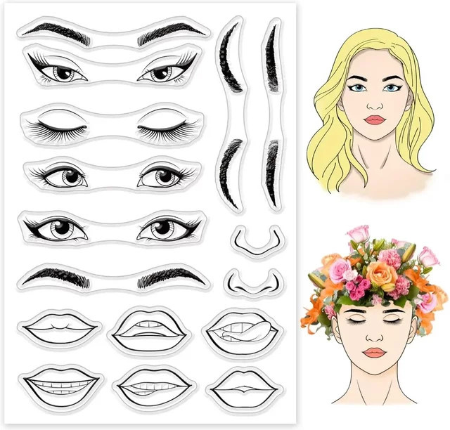 Transparenter Silikonstempel mit Augen, Lippen und Nasen für Scrapbook, Journaling und Kartenherstellung - Bild 1