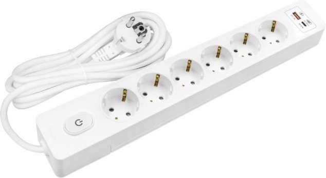 Steckdosenleiste SELDUR G6TH22B in Weiß mit 6 Steckdosen Typ F, USB-A und USB-C Schnellladung 20W sowie 2m Kabel - Bild 1