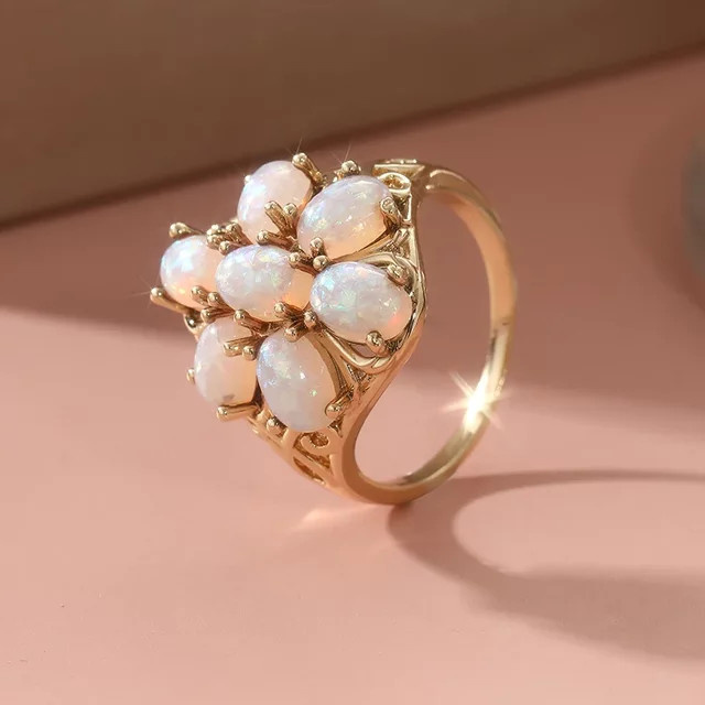 YoYo Ring, vergoldet, Opal, Damen, Vintage - Bild 1