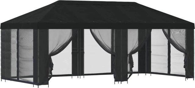 vidaXL Pavillon mit Seitenwänden aus Polyester und Stahl in Schwarz, B: 600 cm, T: 300 cm, H: 250 cm - Bild 1