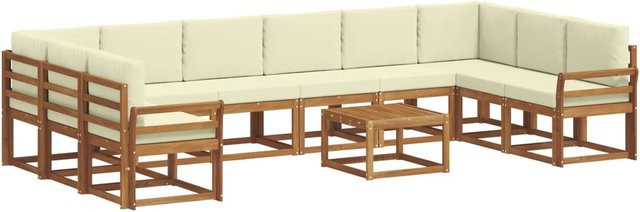 vidaXL Outdoor-Sofagarnitur aus Akazienholz in L-Form mit 11-teiligem Set, Farbe Natur und Creme - Bild 1