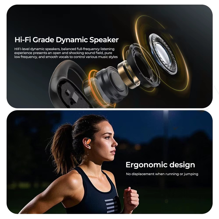 HTC NE10 KI-Übersetzer-Ohrhörer Open-Ear kabellose Bluetooth TWS Sport-Kopfhörer mit Active Noise Cancelling und IPX5 Wasserdichtigkeit in Orange - Bild 2