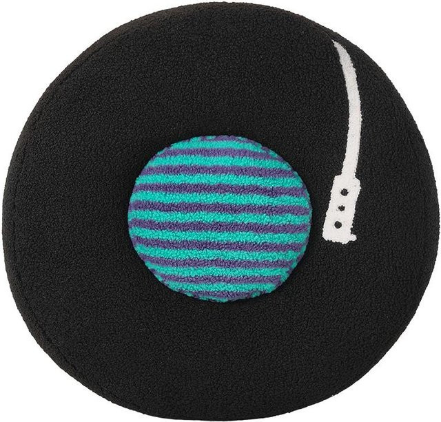 Yiran Health & Beauty Retro Schallplattenkissen aus Plüsch in Schwarz, Durchmesser: 40 cm - Bild 1
