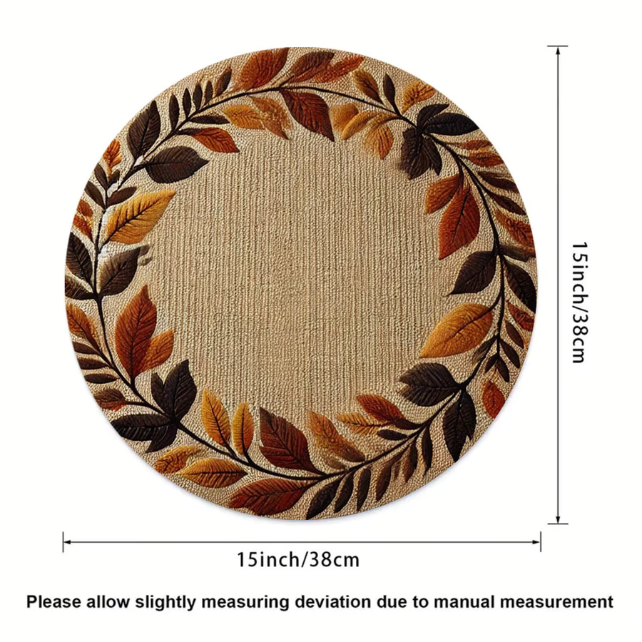VIKAMA 4er Set runde Tischsets mit Herbst-Blatt-Design in Beige, hitzebeständig und rustikal aus Jute - Bild 2