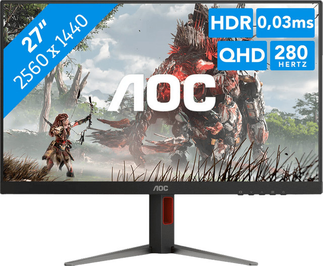 AOC AGON Q27G4ZD QD-OLED Gaming-Monitor, 27 Zoll, QHD, 240 Hz, Schwarz-Rot - Bild 1