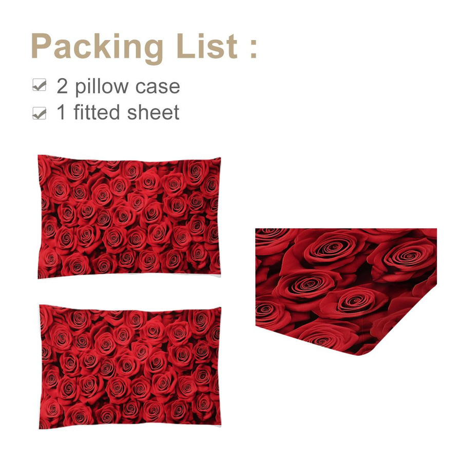 3-teiliges Rosen-Bettwäsche-Set mit 2 Kissenbezügen von Your Warm Home für dein romantisches Schlafzimmer, B/L: 99 x 199 cm - Bild 2