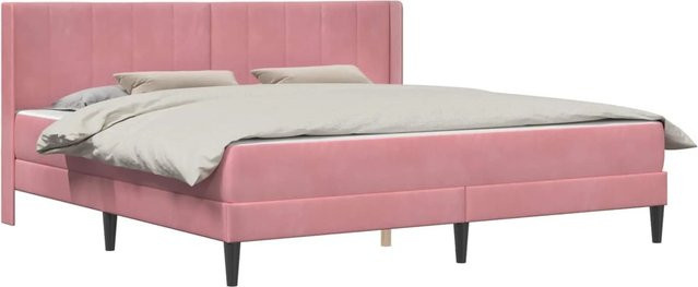 vidaXL Bettgestell mit Matratze und Kopfteil aus Samt in Rosa, 2-teiliges Set, B/T: 200 x 200 cm, H: 204 cm - Bild 1