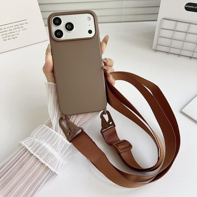 Stoßfeste Lanyard-Hülle für iPhone mit Crossbody-Halsband-Kordel von Rui Di in Braun - Bild 1
