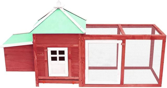 vidaXL Hühnerstall mit Hühnernest aus massivem Tannenholz in Rot, B/T/H: 190 x 72 x 102 cm - Bild 1