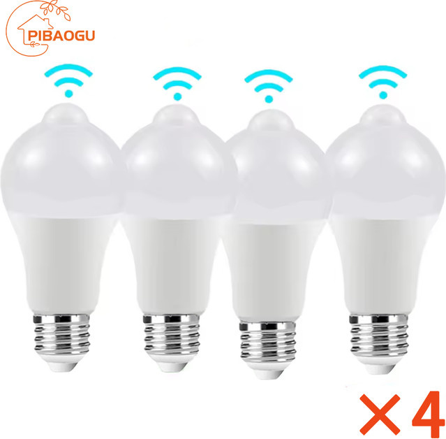 PIBAOGU LED Motion Sensor Glühbirnen Set 4 Stück, 18 W, Warmweiß, Außen- und Innenbeleuchtung für Wohnzimmer, Schlafzimmer, Korridor und Garage - Bild 1