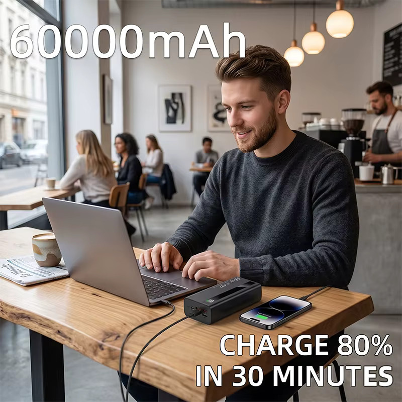Cohana Powerbank 60000mAh mit 66W Schnellladefunktion in Weiß für iOS und Android, tragbares Ladegerät für 5 Geräte - Bild 7