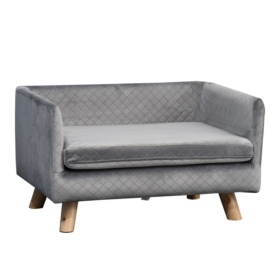 PawHut Hundesofa in Grau mit Samt-Touch und Birkenholzbeinen im skandinavischen Design, B/T/H: 64 x 45 x 36 cm - Bild 2