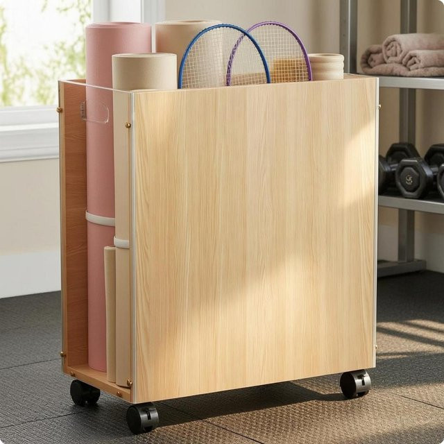 Binchi Outdoor Product Acryl-Aufbewahrungswagen mit Rollen und Holzmaserung Oberfläche in Transparent - Bild 1