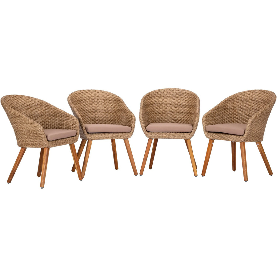 Acamp Set 4x Armsessel Atacama aus Teakholz in Braun mit Metallgestell und Polsterung im mediterranen Look - Bild 2