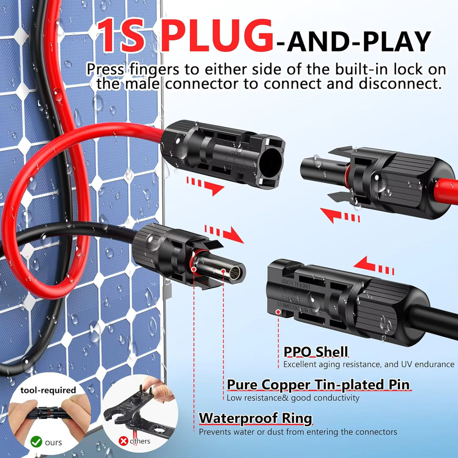JMUYTOP Solarkabel 6 mm² 10 m für EcoFlow Delta River 2 3 MAX Photovoltaikpanel und tragbare Stromstationen - Bild 5