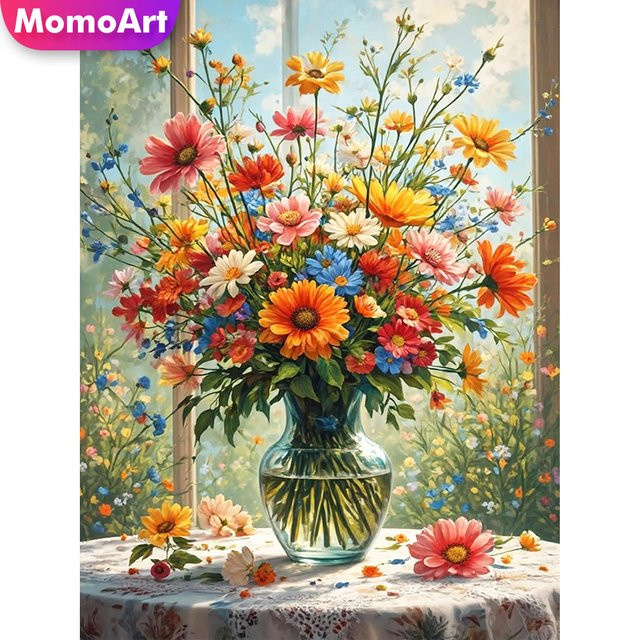 Momoart DIY Diamant-Mosaik Gänseblümchen-Muster für Erwachsene und Anfänger, Vollquadratische Runde Diamantmalerei in Multicolour, Vasen-Dekoration für dein Zuhause, B/H/T: 20 x 30 x 20 cm - Bild 1