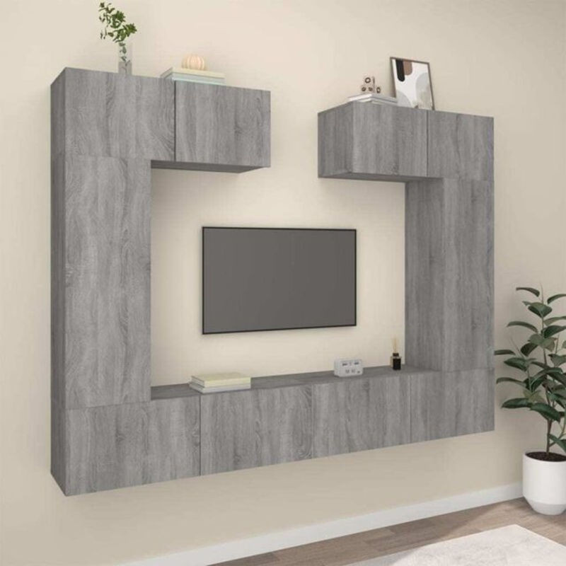 6-teiliges TV-Schrank-Set Vidaxl in Grau Sonoma Holzoptik, modern und klassisch gestaltet - Bild 1