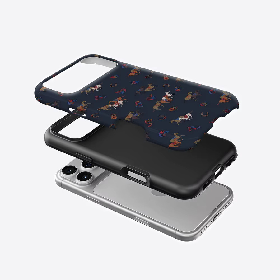 Robuste doppelschichtige Handyhülle mit nächtlichen Pferden für iPhone 17 16 15 14 13 Pro Max Plus mit Magnetfunktion in Blau von Potdemiel - Bild 2