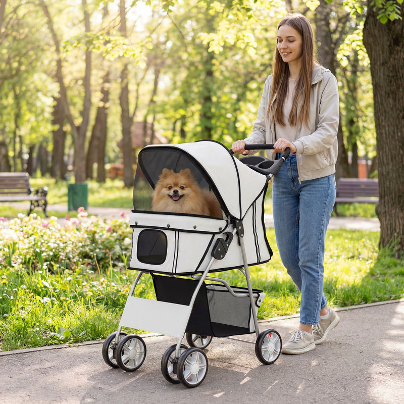 PawHut Hundebuggy und Katzenwagen Grau bis 10kg mit Reflektorstreifen und Aufbewahrungskorb - Bild 2