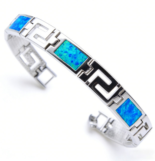 Armband, silberfarben, blaue synthetische Opale - Bild 1
