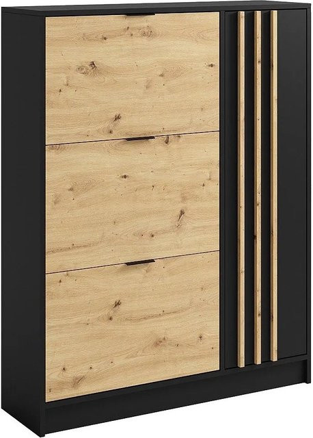 Schuhschrank Janakia von Vente-unique in Schwarz und Natur mit Klappenfächern, B/T/H: 130 x 30 x 30 cm - Bild 1