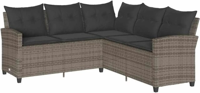 vidaXL L-förmiges Gartensofa aus Poly-Rattan in Anthrazit mit Kissen und abnehmbaren Bezügen - Bild 1