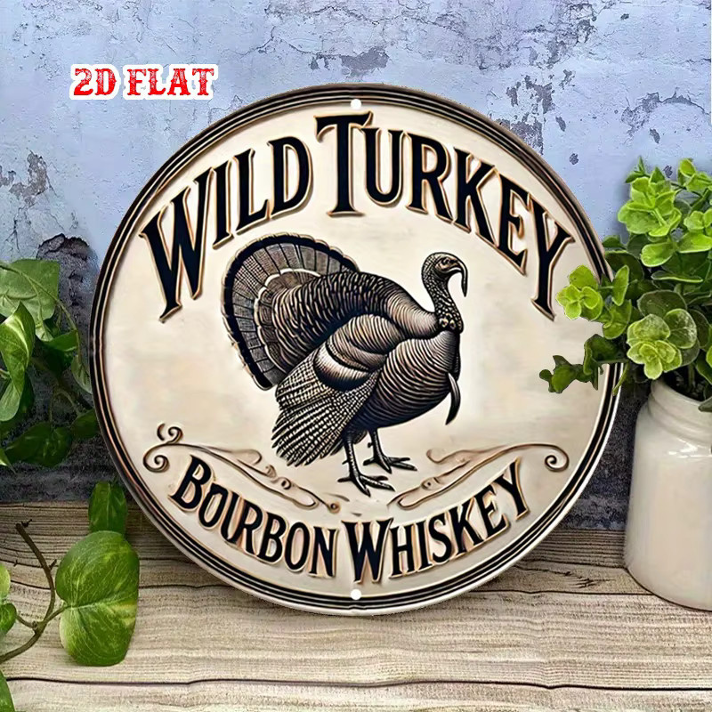 Rundes Metalldesign Wild Turkey Rustikales Wandbild aus Aluminium von Potdemiel, Durchmesser: 20 cm, Mehrfarbig - Bild 3