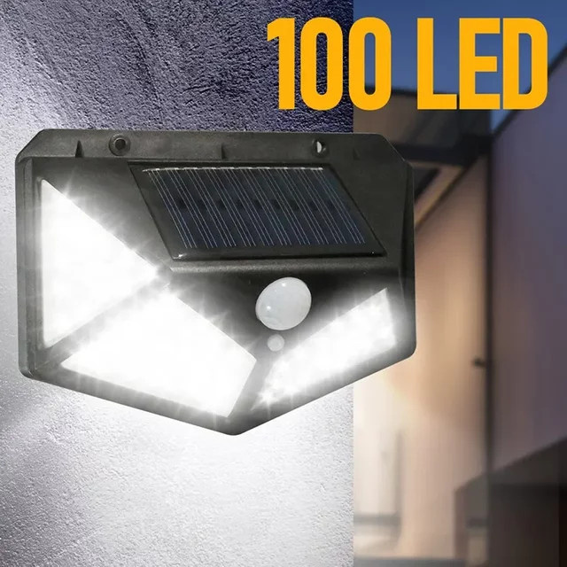 ESMARTER Solar-Wandleuchte mit 100 LED und Bewegungsmelder, wasserdichte Außenleuchte für Garten und Treppen, weiß - Bild 1