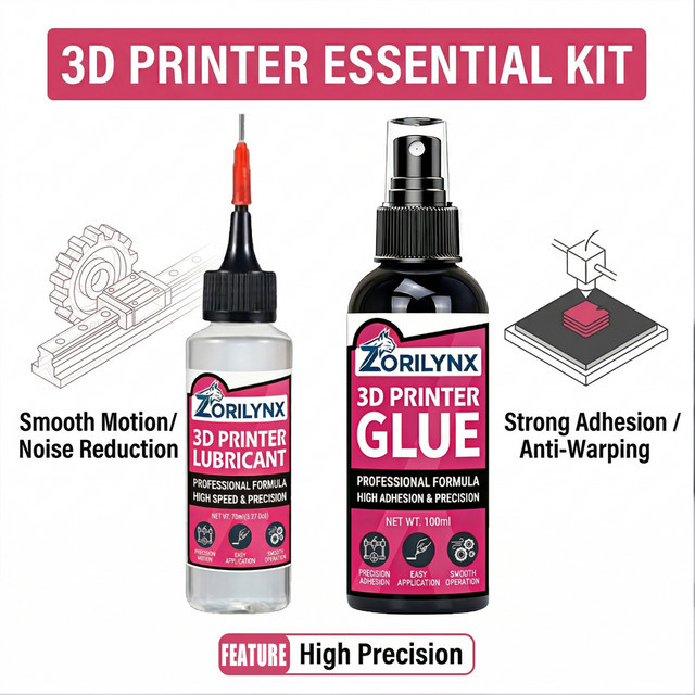 ZORILYNX 3D-Drucker Set mit Hochpräzisionsöl für Schienen und stark haftendem Bettkleber, 170 ml - Bild 1