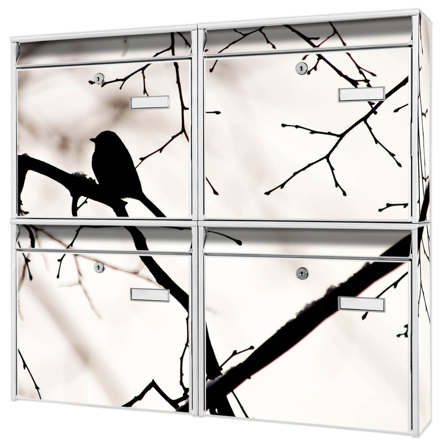 banjado Briefkastenanlage Burg Wächter für 4 Parteien, Farbe Weiß, Motiv Früher Vogel, B/H/T: 64,5 x 72,5 x 10 cm - Bild 1