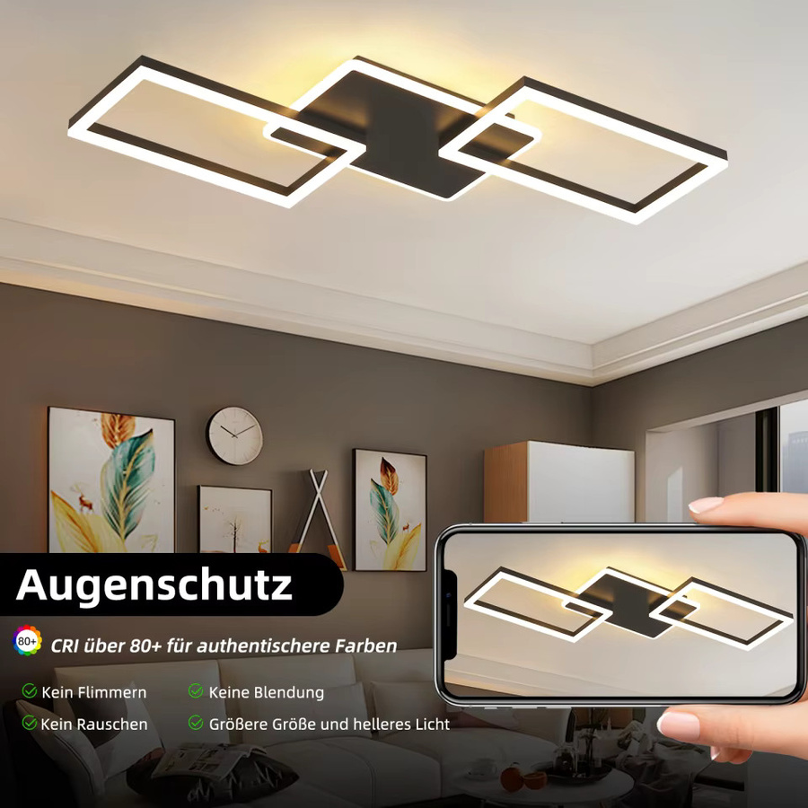 NETTLIFE Moderne LED Deckenleuchte Schwarz mit 3 verschränkten Rahmen, dimmbar, Fernbedienung und Timer - Bild 7