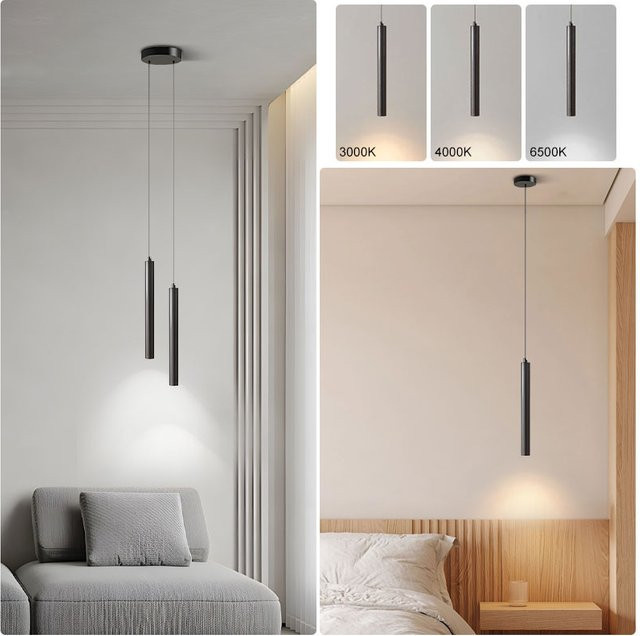Vikotou LED-Pendelleuchte aus Metall in Schwarz, verstellbare Zylinder-Hängeleuchte für Schlafzimmer, Esszimmer oder als TV-Hintergrundbeleuchtung - Bild 1