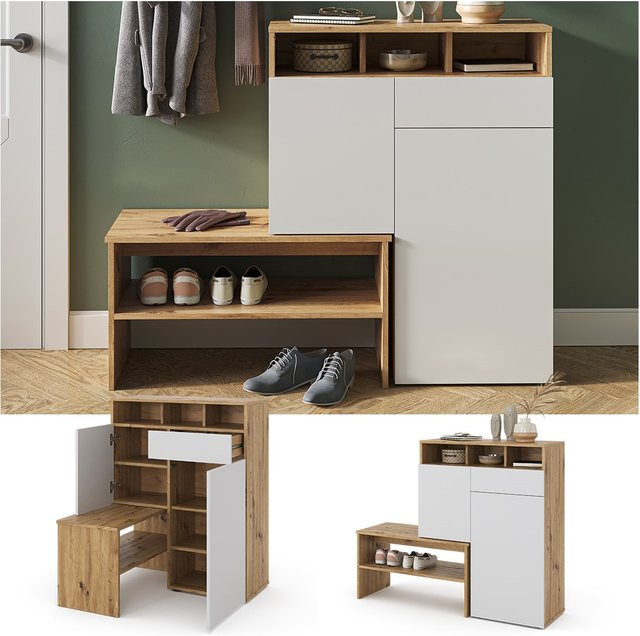 Vicco Schuhschrank Selena Sitzbank in Eiche und Weiß mit modernem Design B/H: 125 x 102 cm - Bild 1