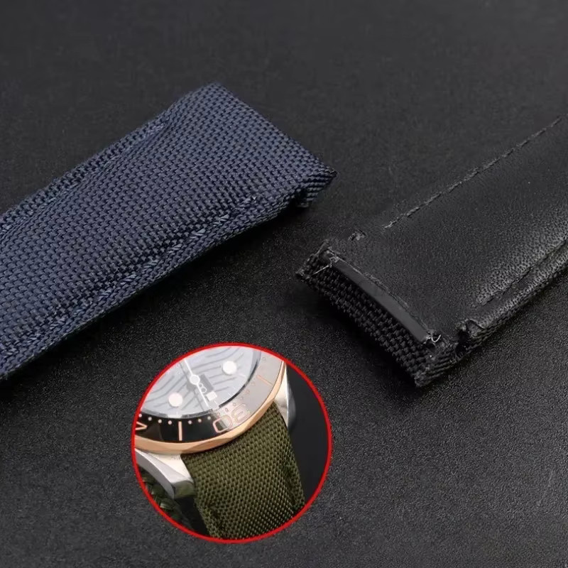 Uhrenarmband Leder, Nylon Canvas, Schwarz, Unisex, 20 mm, 22 mm - Bild 2