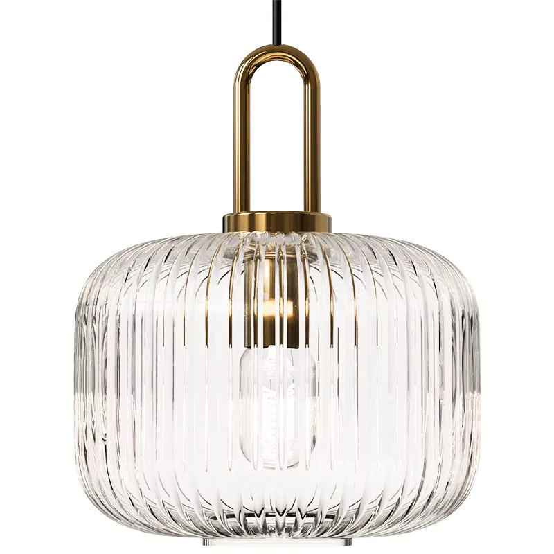 Moderne Glas Pendelleuchte CETANT in Transparent mit Messing-Details für Wohnzimmer, Schlafzimmer, Esszimmer und Küche - Bild 6