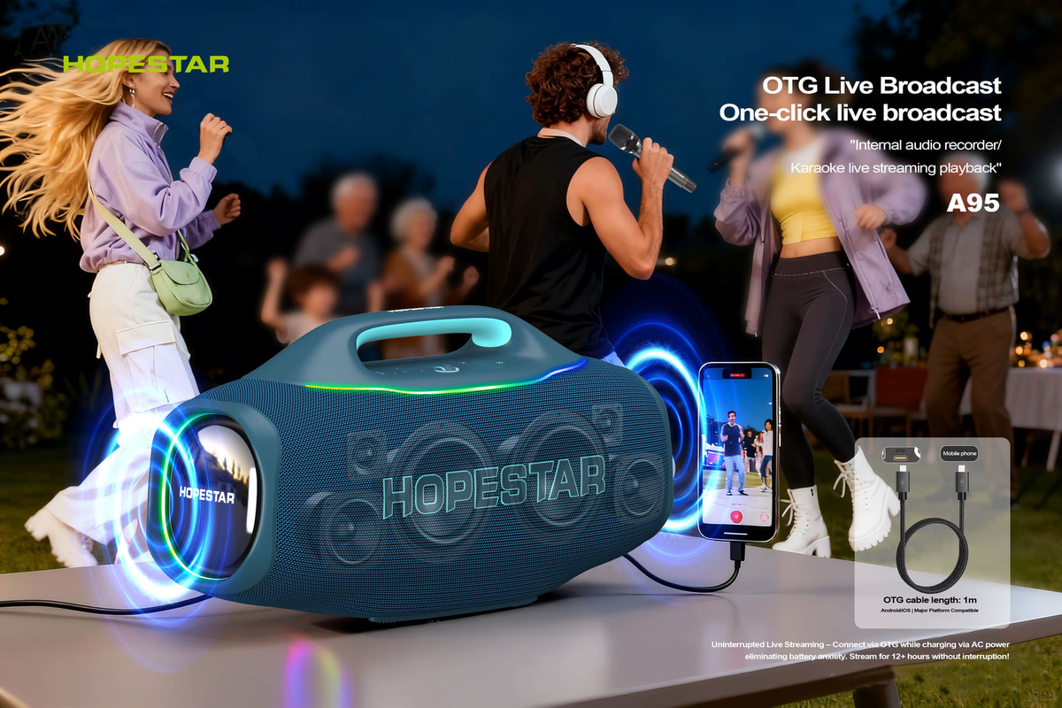 HOPESTAR A95 Tragbarer Bluetooth-Lautsprecher mit 580W, UHF-Funkmikrofon, 40000mAh Akku und RGB-Licht in Schwarz oder Grün - Bild 2
