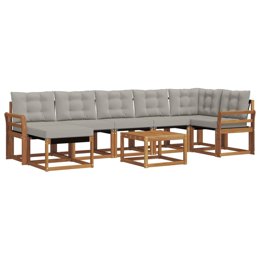 vidaXL Outdoor-Sofagarnitur 8-teilig aus Akazienholz in Natur und Hellgrau mit UV-beständigen Textilene-Kissen und L-Form - Bild 2