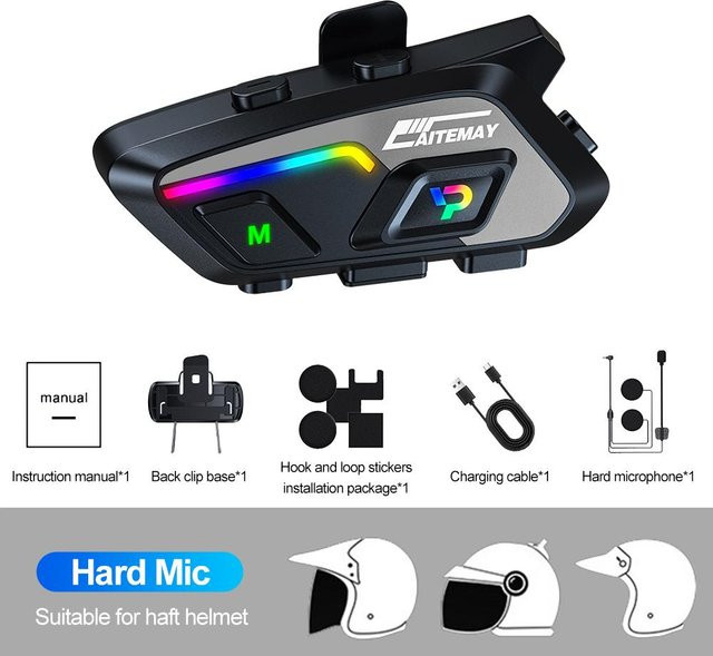 YJMP Auto Parts P20 Bluetooth 5.3 Motorradhelm-Headset mit Intercom-Funktion und Hard Mic in Schwarz - Bild 1