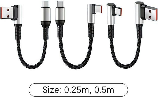 USB Typ-C auf Typ-C Kurzkabel mit 90-Grad-Winkel für schnelles Laden und Datenübertragung, Länge: 25 cm oder 50 cm - Bild 1