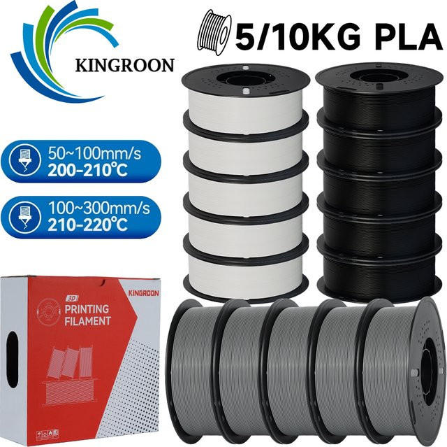 KINGROON PLA 3D-Drucker-Filament 1,75 mm in Schwarz, Weiß und Grau (5 kg oder 10 kg) - Bild 1