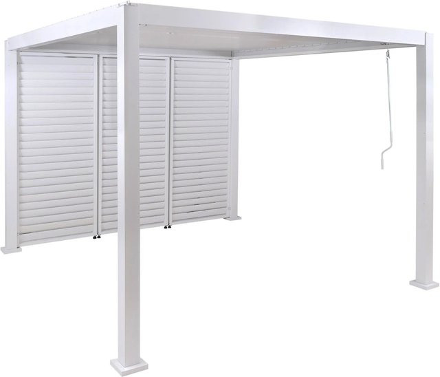 BERLINLODGE Pergola Lamellen-Pavillon mit 3x Lamellenwand und drehbarem Lamellendach in Weiß, Aluminium-Gestell, H: 235 cm, B: 302 cm, T: 302 cm - Bild 1