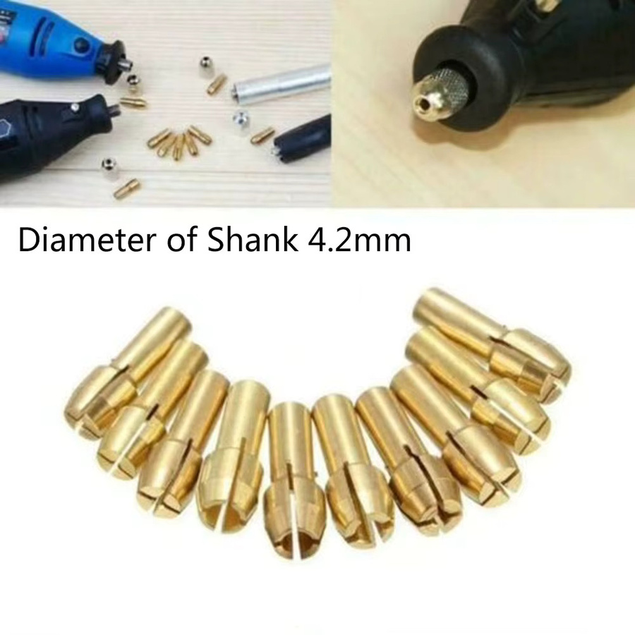 VIBRATITE 10-teiliges Zubehör-Set für Mini-Schleifmaschinen aus Messing in Gold, bestehend aus elektrischen Schleiffuttern, Bohrfutter und Spannzangen (4,2 mm sowie 0,5–3,2 mm) - Bild 2